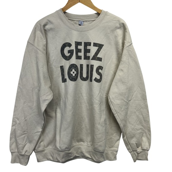 Geez Louis Graphic Oversized Sweatshirt Large Putty Brown Luxury Bougie Luxe EUC - Picture 1 of 8